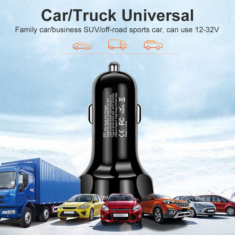 Car Charger Fast Charging PD QC3.0 USB C Phone Charger Adapter