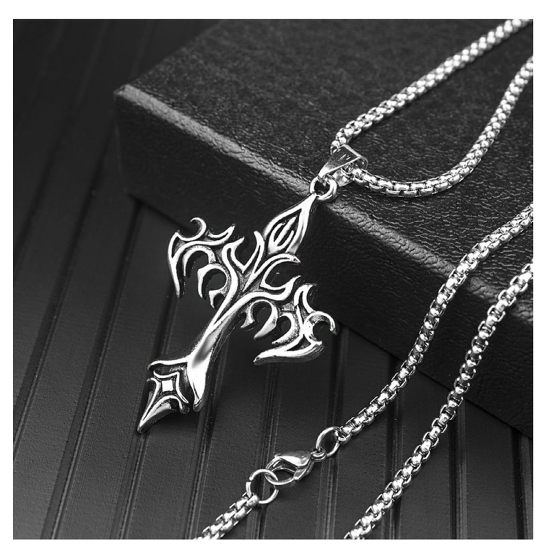 Classic Steel Warrior Men's Cross Amulet Necklace - Fashion Flame Christian