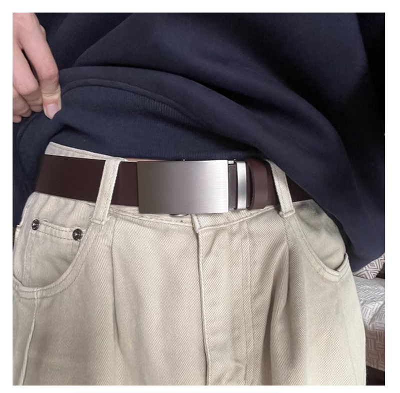 Leather belt men Genuine Leather Belts, Automatic Buckle Belt, Adjustable No Hole Belt Jeans Belt