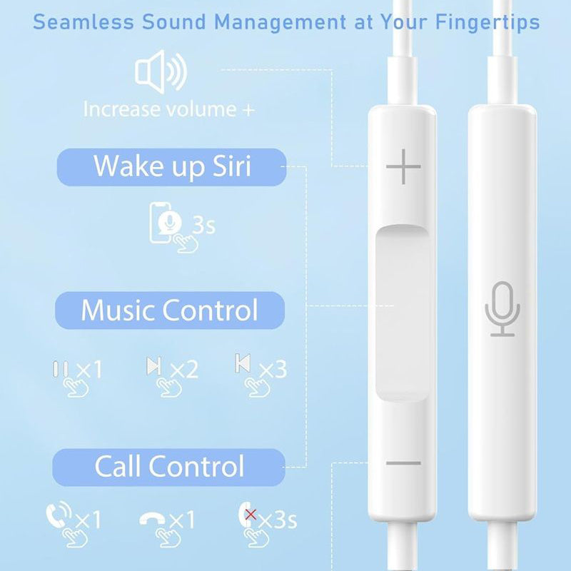 Type-C Wired Earbuds with Mic & Remote, in-Ear Headphones for Apple & Huawei Phones