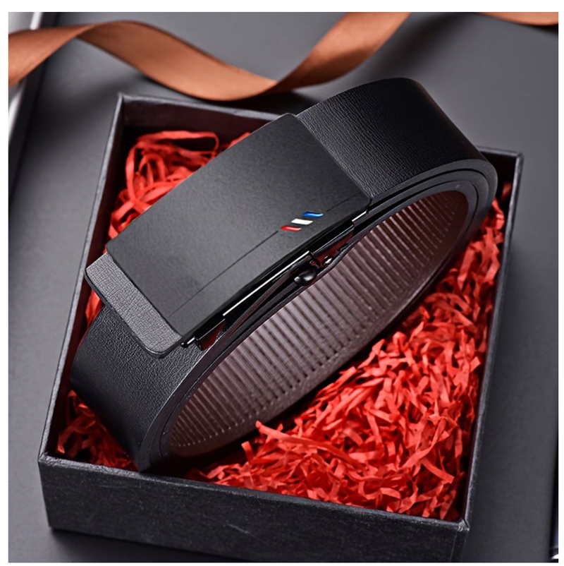 Men's Belt Luxury Belt, Black Men's Automatic Buckle Jeans Suit Belt 120cm