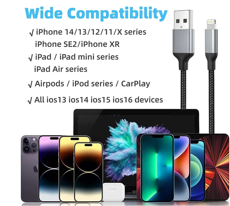 USB A to Lightening Cable Compatible With IPhone And IPad