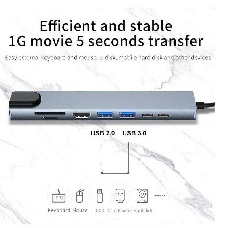 Usb 8 In 1 Hub Adapter Type C 3 1 To 4k HdTV With Sd Tf Rj45 Card Reader