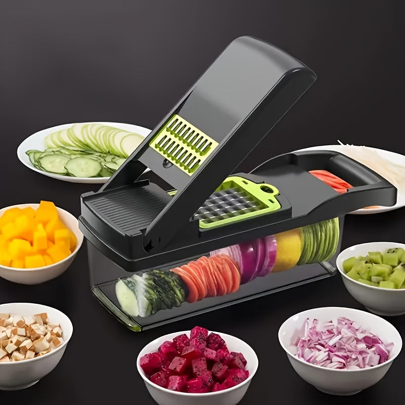 16-Piece Manual Vegetable Chopper Set – With Container & Multiple Blades