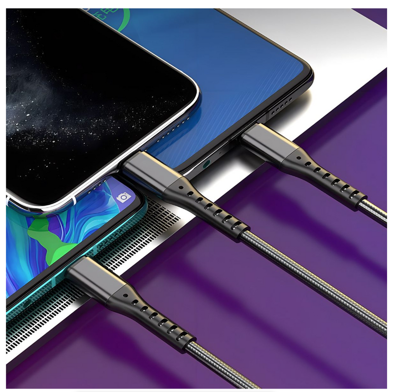 3 in 1 USB Charge Cable 6A 100W Portable Micro USB Type C Cable