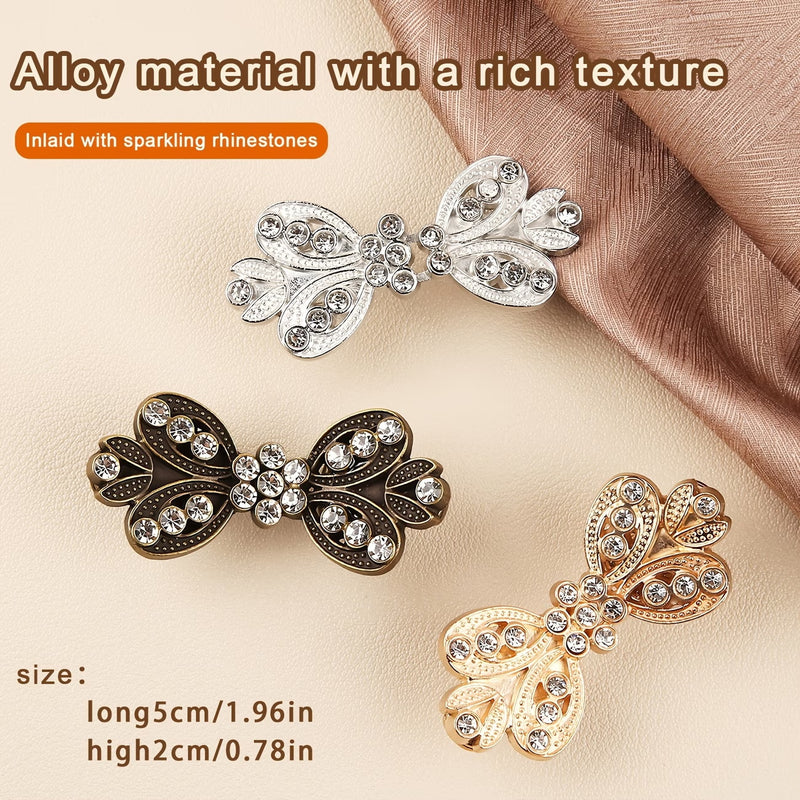 3Piece Rhinestone Shawl Clips, Vintage Sweater & Scarf Clasps (Gold/Silver/Bronze)