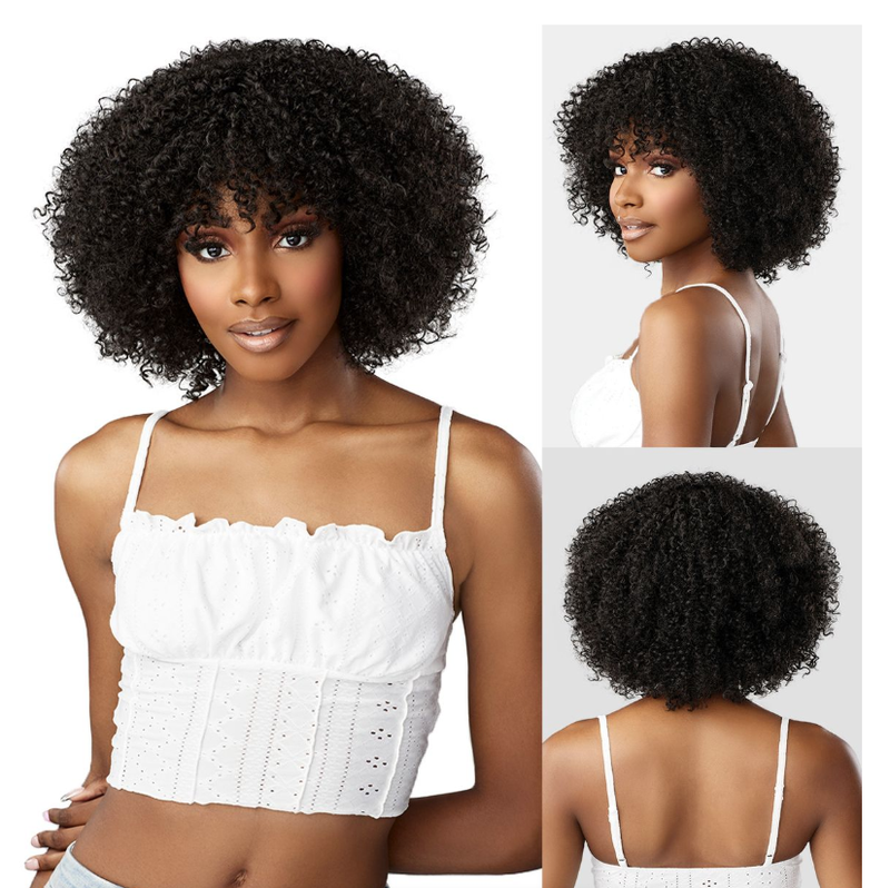 Afro Kinky Curly Hair Wigs Bangs Soft Fluffy Synthetic Fiber None Lace Wigs