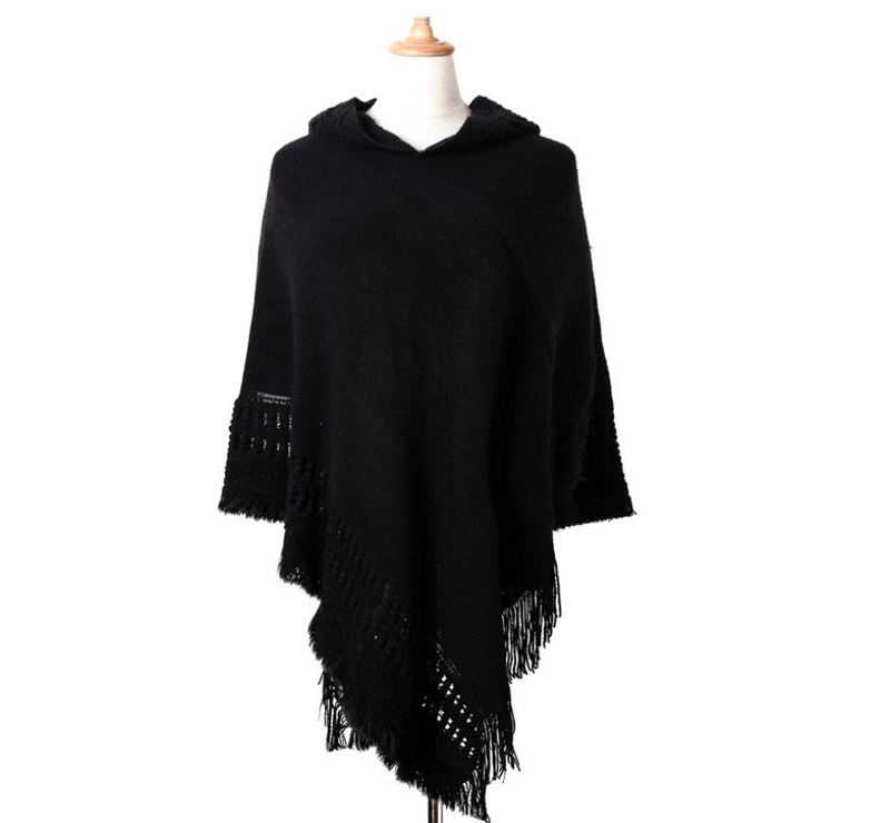 Women Ladies Tassel Cape Coat Fringe Poncho Oblique Stripe Coat Bohemian
