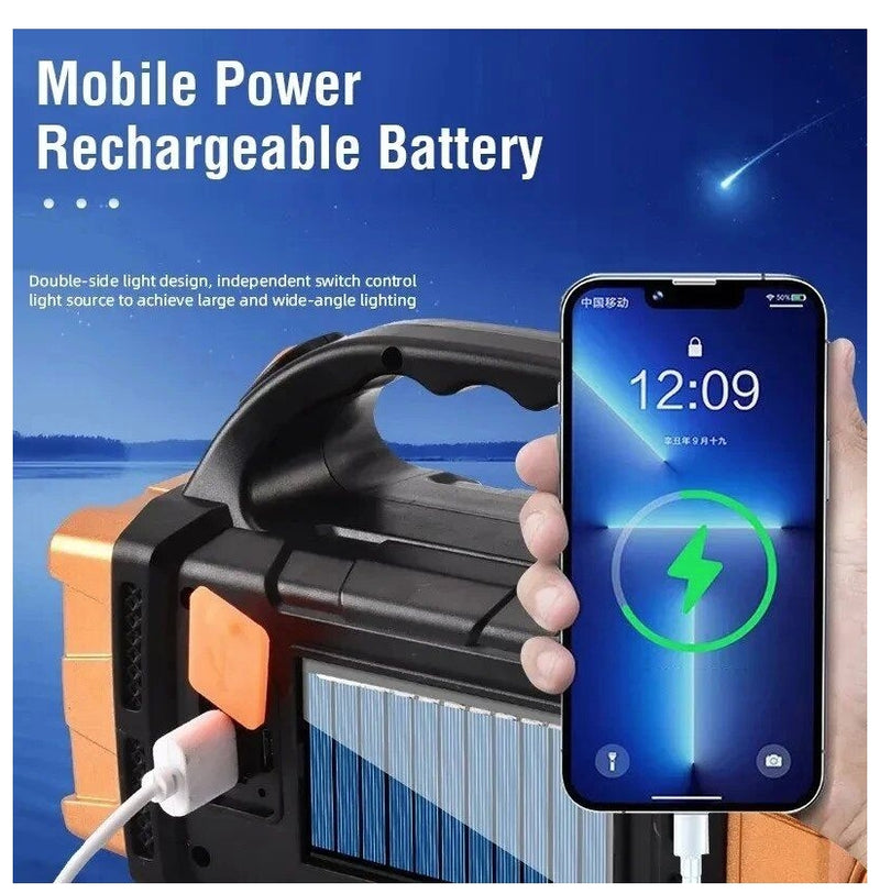 Solar LED Flashlight With COB Work Lights USB Rechargeable Handheld