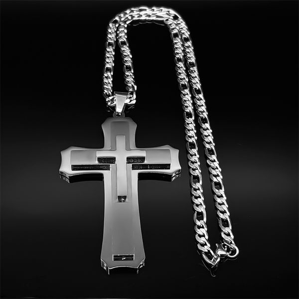 Big Jesus Christian Cross Pendant Necklace for Men Woman Stainless Steel