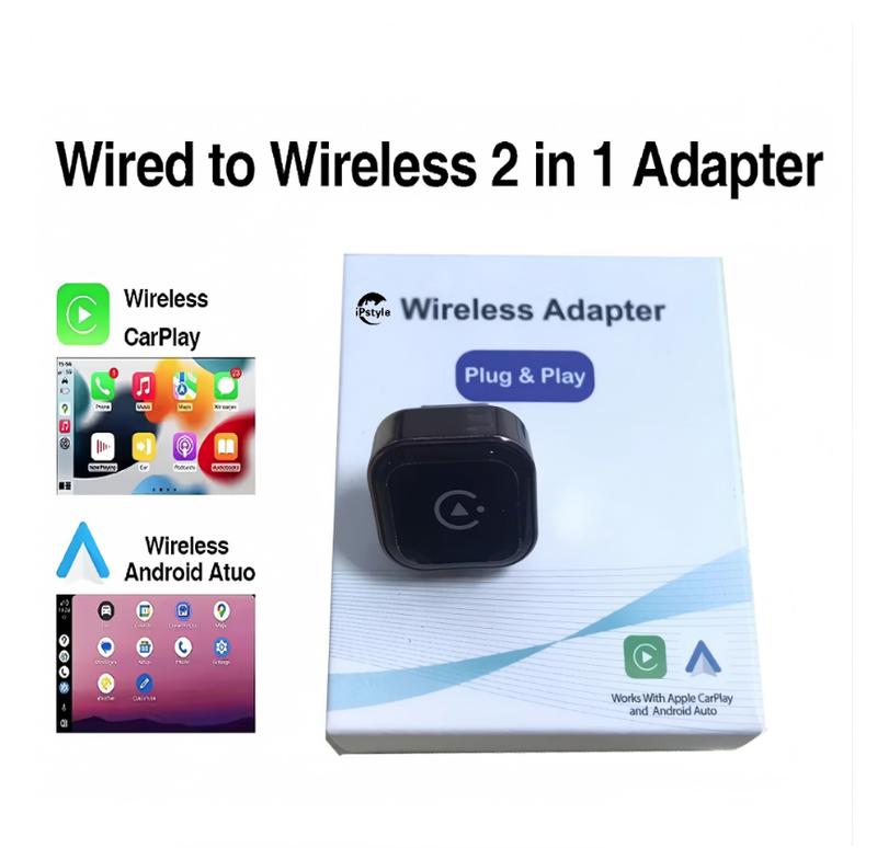 IPSTYLE 2-in-1 Wireless CarPlay &amp; Android Auto Adapter (Mini Smart Dongle)