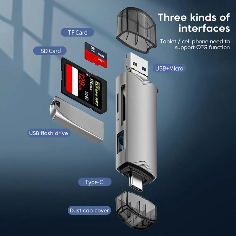 6 in 1 Type C SD TF Card Reader USB 3.0 Micro Flash Drive Card Reader