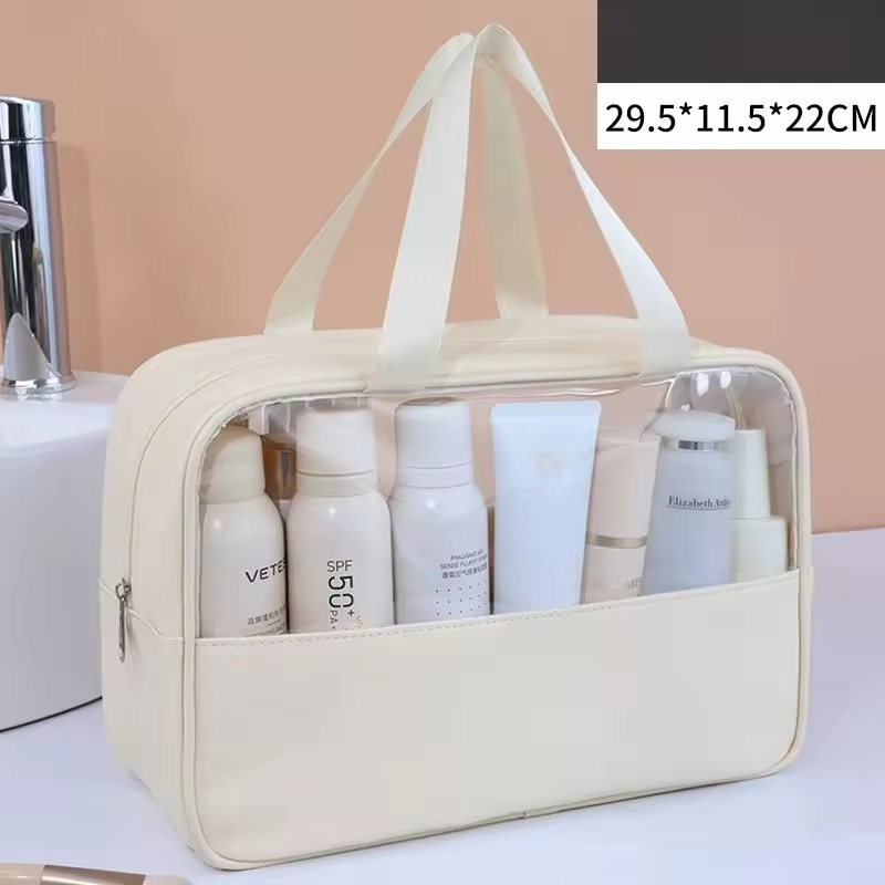 Quality Clear Waterproof PU PVC Toiletry Travel Organizer Bag Fashionable Letter Pattern Cosmetic Bag Cheap Stocks