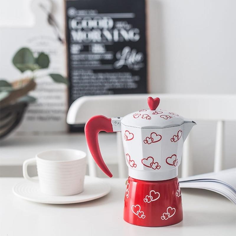 Red Heart Coffee Chest Stop aluminum Moka Pot 150ML