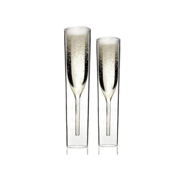 Double wall glass flute for champagne