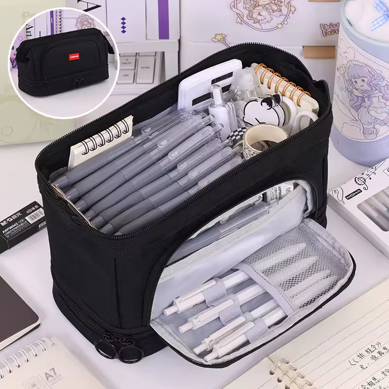 Premium Steel Wire Frame Extra Large Capacity School Stationery Organizer for Pens Markers Erasers Double Layer Pencil Case