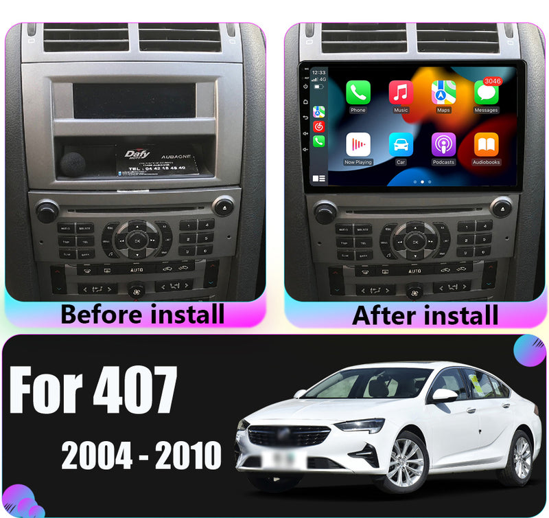RoverOne Car Stereo Radio Bluetooth CarPlay GPS Navigation for Peugeot 407 1 2004 - 2011