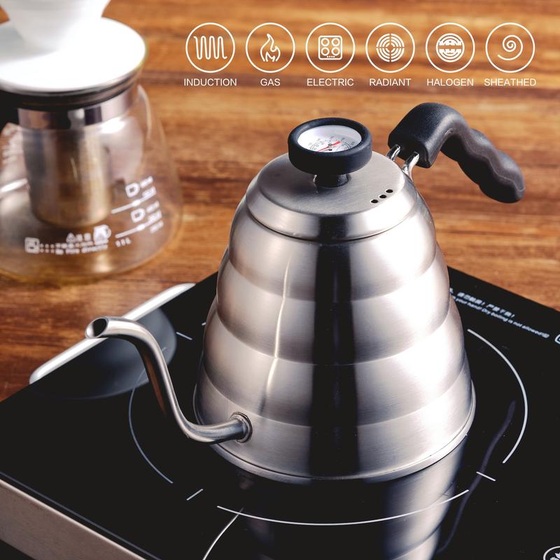 Stainless steel coffee kettle 1.2 l with temperature narrow