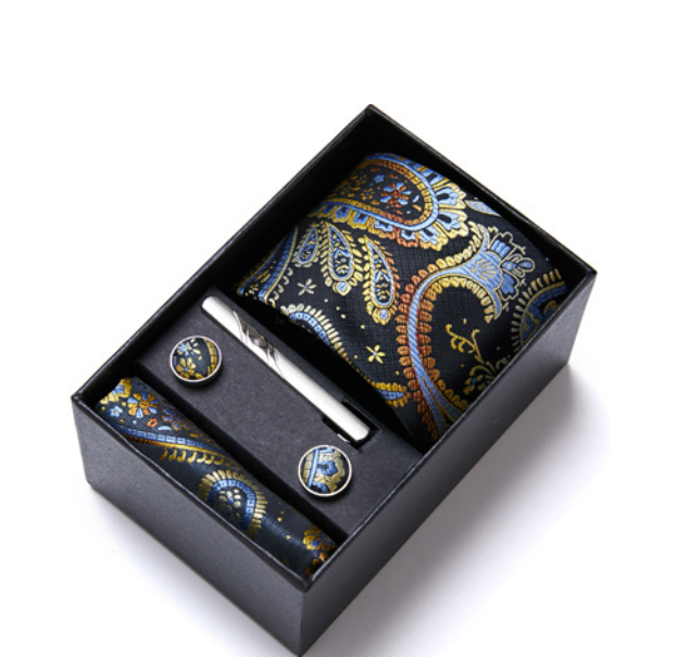 Fashion Men's Necktie Gift Box Striped Tie Handchief Cufflink Tie Clip Set
