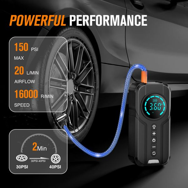 4In1 Car Emergency Booster, Tire Inflator, Power Bank, Flashlight & Glove