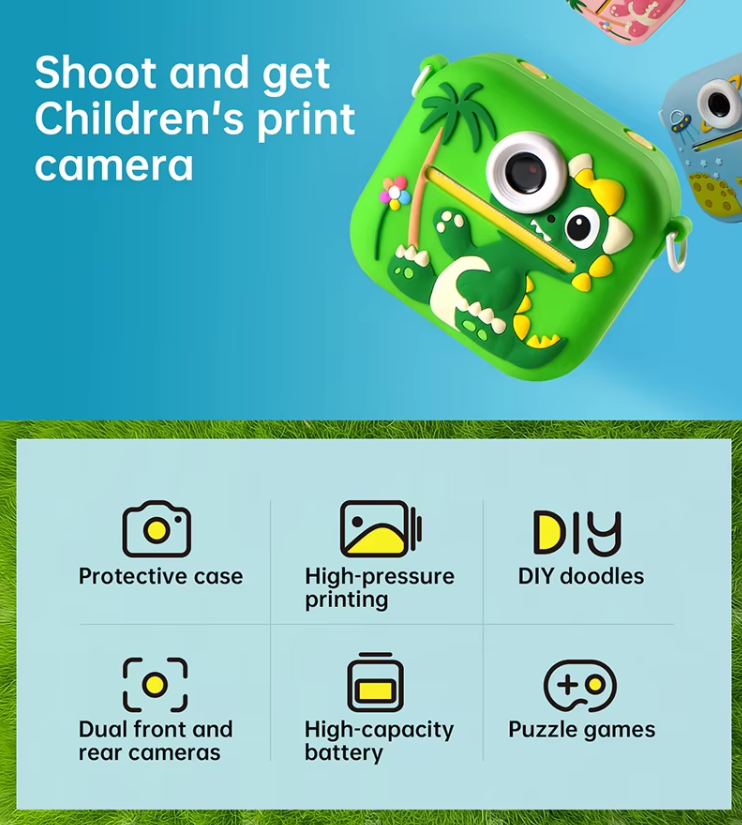 Kids Instant Print Camera & 1080P Video Recorder for Boys Girls