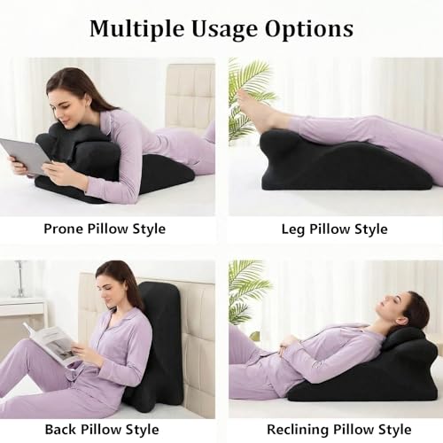 Multi-Use Ergonomic Memory Foam Pillow for Prone Reading, Leg Elevation, Back Support, 4-in-1 Wedge Pillow