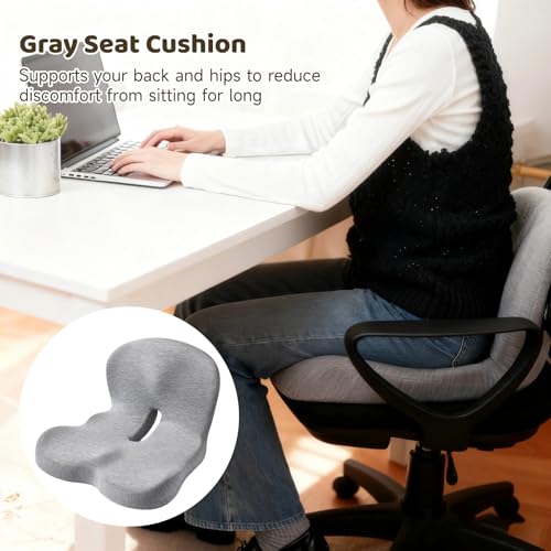 Ergonomic Memory Foam Seat Cushion with Back Support, Orthopedic Cushion for Office Chair, Car, Relieve Back & Hip Pain