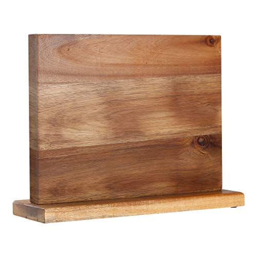Double Sided Magnetic Wooden Knife Block, Acacia Wood Magnetic Knife Holder for Kitchen, Countertop Knife Storage Organizer