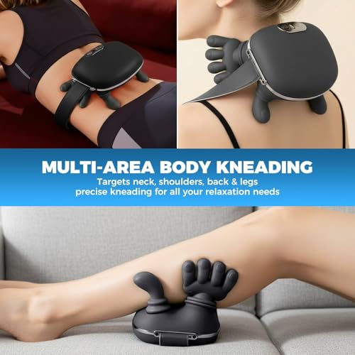 4D bionic neck massager with heat, simulates real hand massage. 3 intensities & 2 heat levels to relax muscle tension