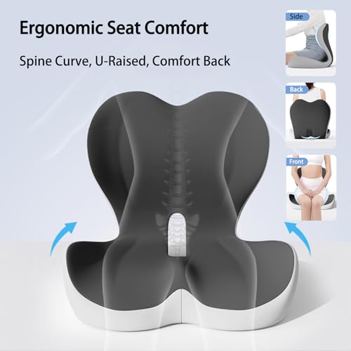 Ergonomic Memory Foam Seat Cushion with Back Support, Lumbar Support Pillow for Car, Office Chair, Truck, Relieve Back Pain