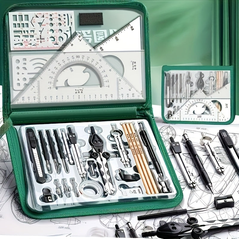 28Pcs Professional Drafting Kit, Engineering Drawing Tools Set with Zipper Case for Students, Architects