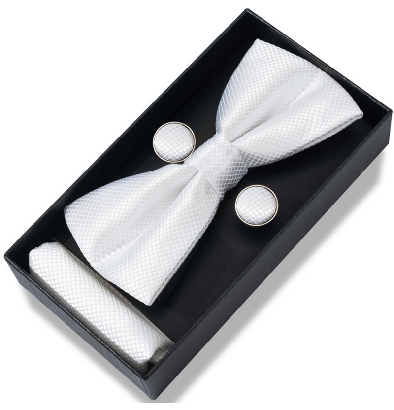 IPSTYLE Men's Bow Tie Set - Pocket Square, Cufflinks and Gift Box