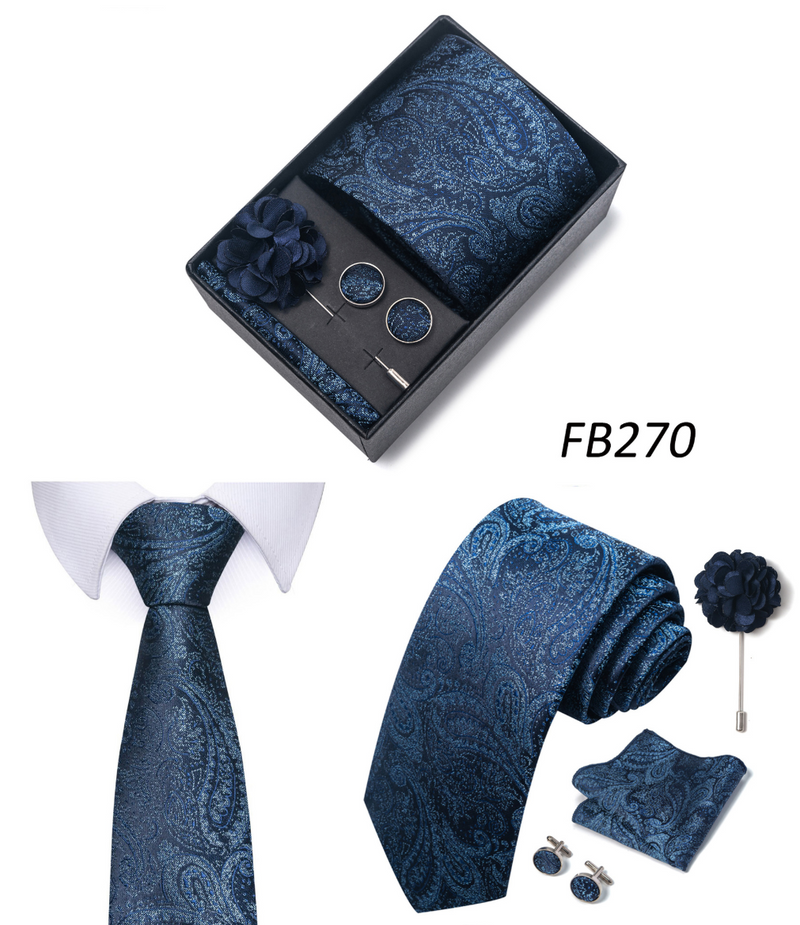 Ties Set Men Color Necktie Handkerchief Cufflinks Brooch Formal