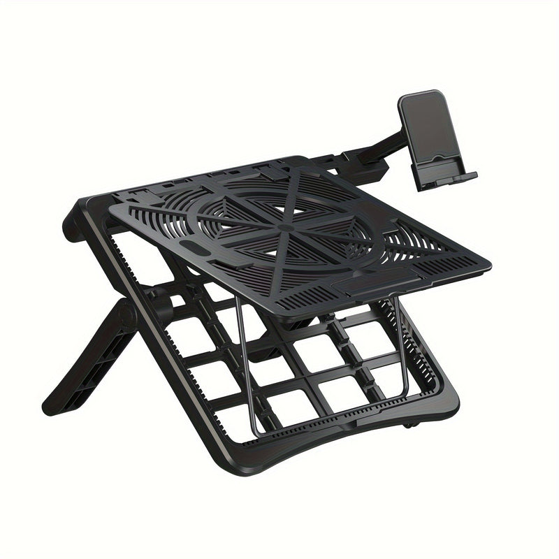 Adjustable Laptop Stand with Cooling Fan & Phone Holder, Ergonomic Foldable Laptop Riser for Desk, Portable Notebook Stand with Heat Vent for 10-17 inch Laptops