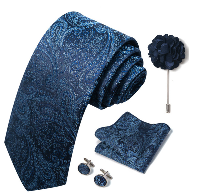 Ties Set Men Color Necktie Handkerchief Cufflinks Brooch Formal