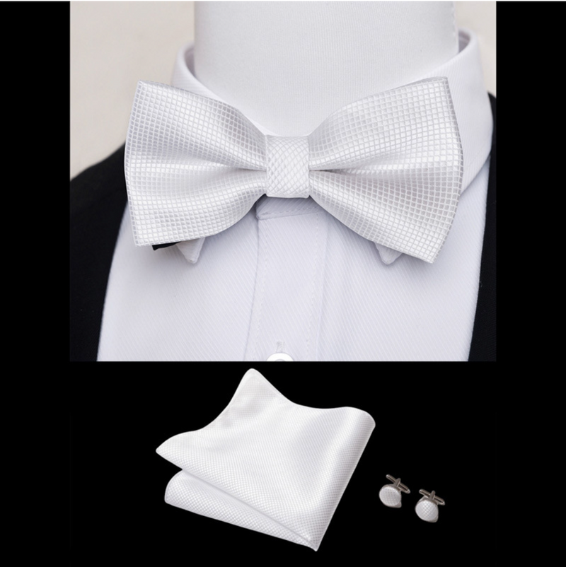 IPSTYLE Men's Bow Tie Set - Pocket Square, Cufflinks and Gift Box