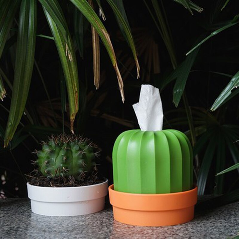 2 pcs. Single sale plastic creative towel box with cactus desktop draw
