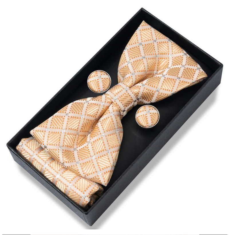 Men's Bow Tie Set - Pocket Square, Cufflinks