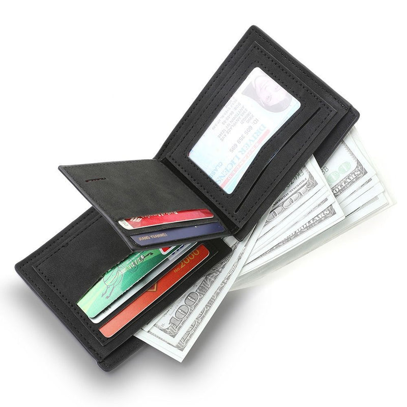 PU Leather Short Wallet Two-fold Multiple Pockets Large Slim Wallet Men