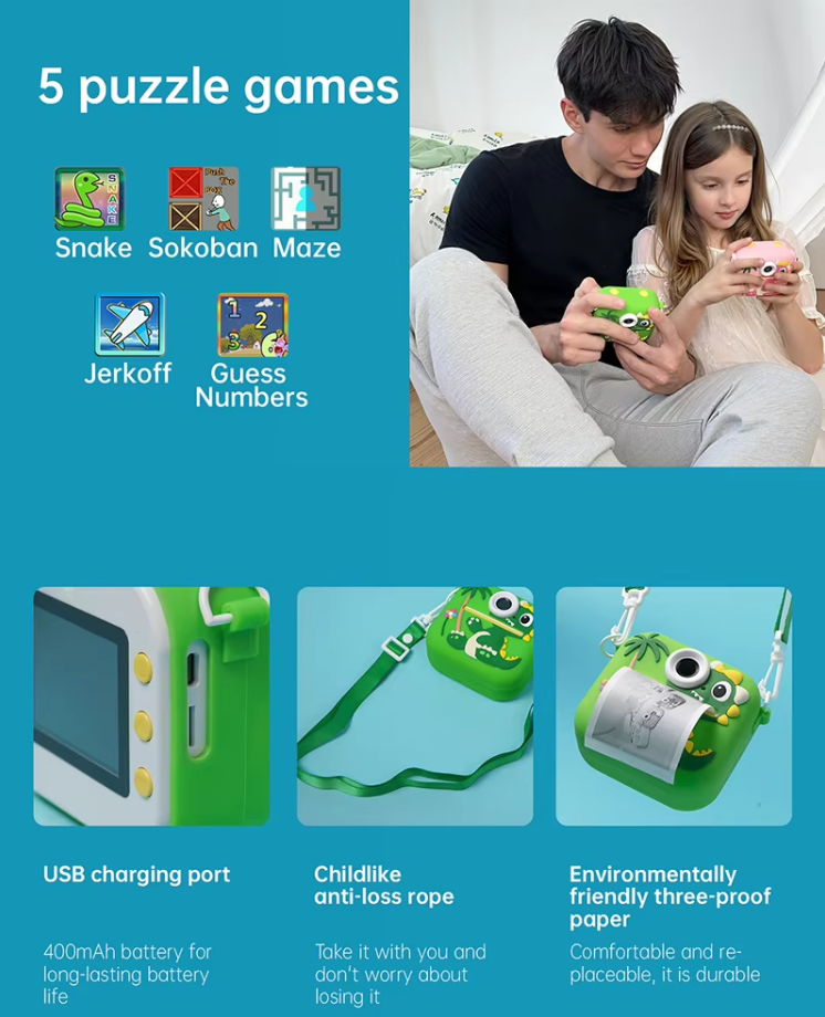 Kids Instant Print Camera & 1080P Video Recorder for Boys Girls