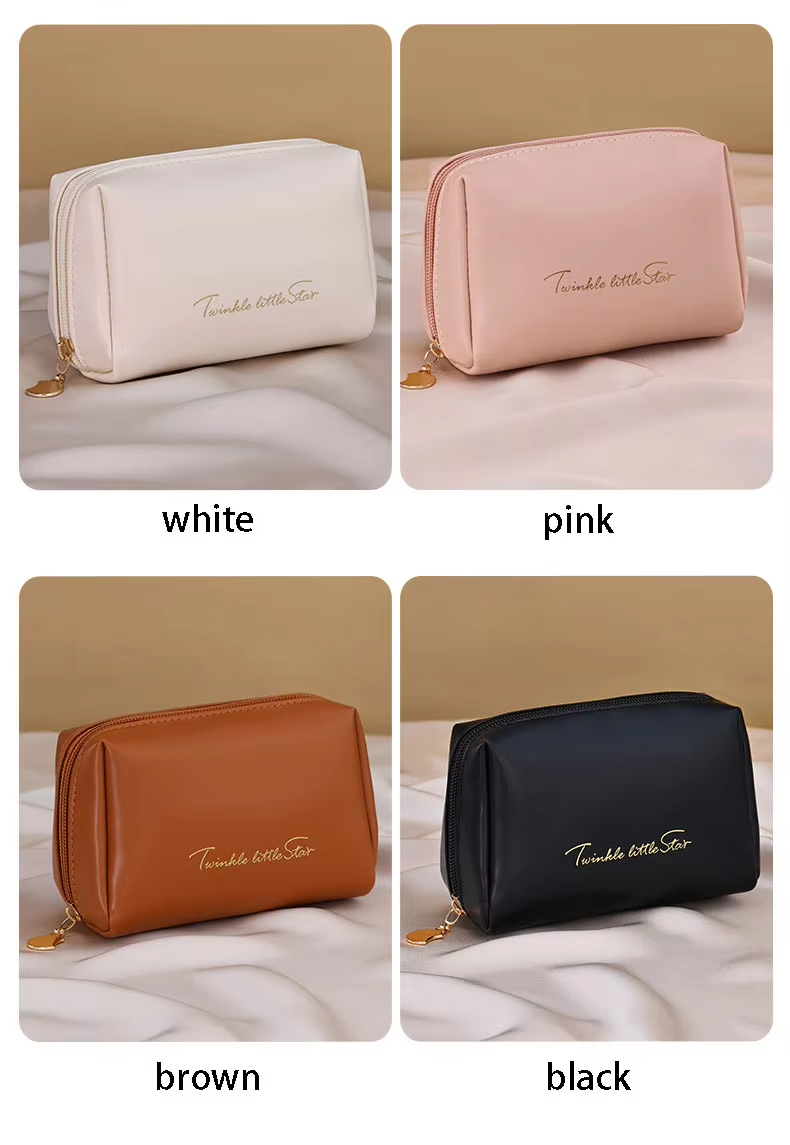 Travel Portable Water Resistant PU Leather Toiletry Bag Small Zipper Cosmetic Makeup Pouch for Woman Girls