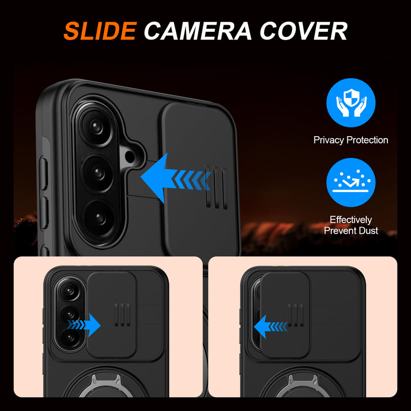 Slide Window Lens Protection Magnetic Ring Bracket Case For Samsung Galaxy A36 Armor case