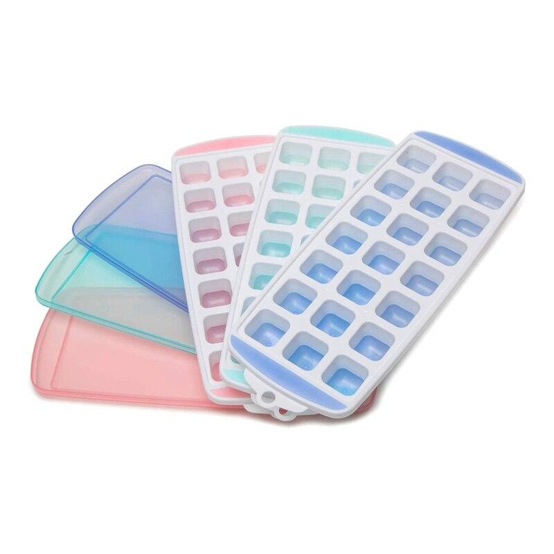 Square silicone ice trays, 21 recessed ice moulds, with removable lid