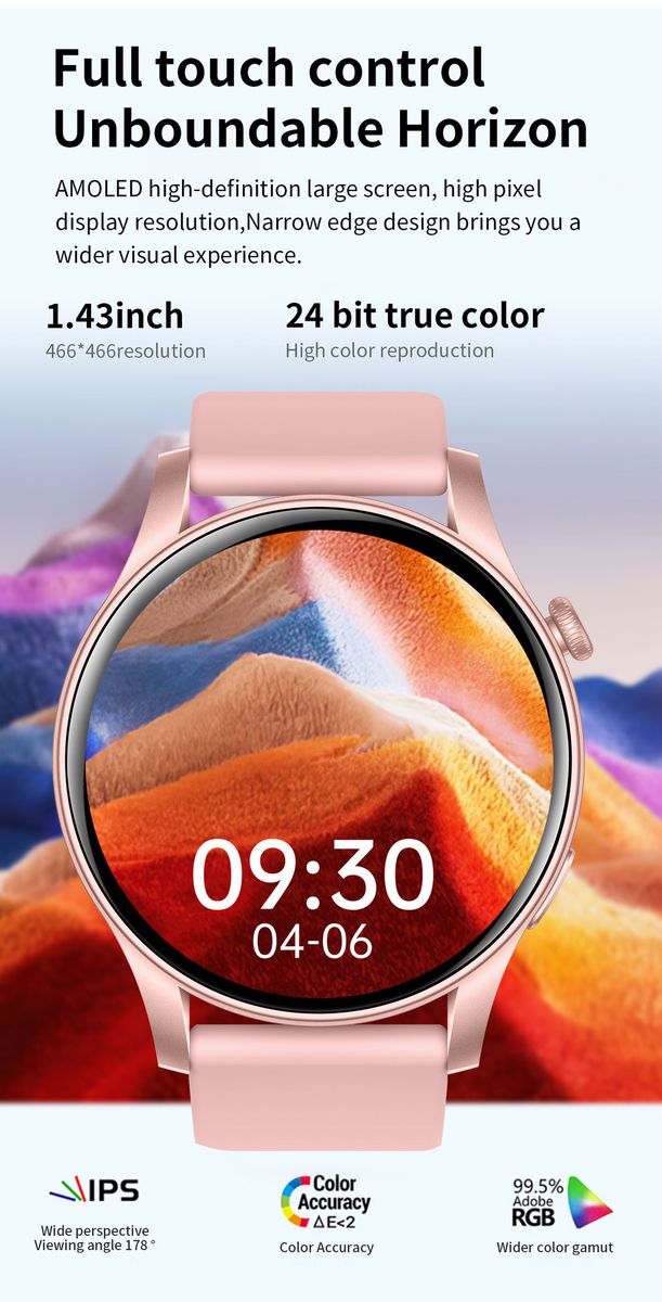 Smart Watch AMOLED Screen Fitness Tracker & Bluetooth Call - Silicone strap