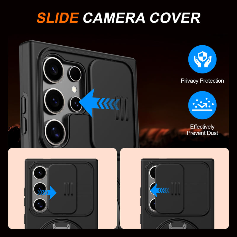 360 Ring Kickstand Hybrid Armor Case Compatible for Samsung Galaxy S26 S25 S24 Ultra S23 Slid Camera Lens Protect