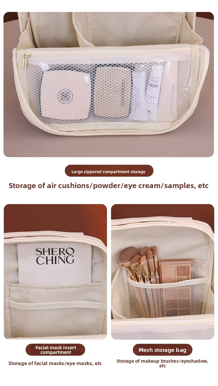 Portable PU Standing Makeup Bag Zipper Closure Letter Soft Handle Large Capacity for Professional Beauty Cosmetics Storage