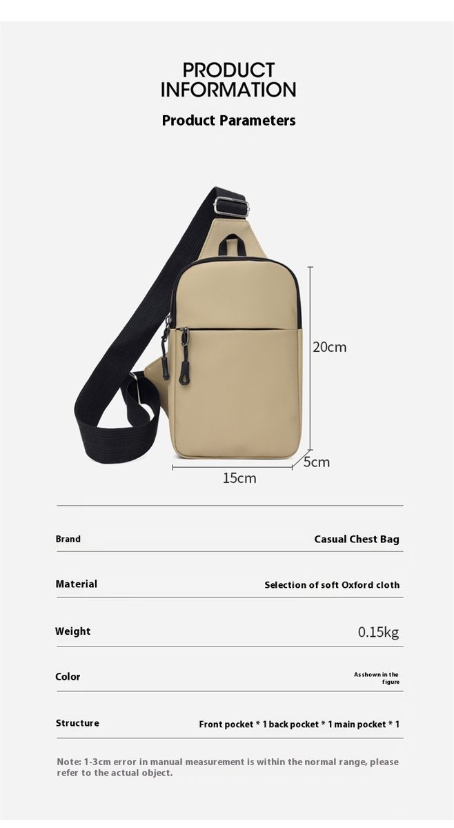 Fashion Chest Bag Shoulder Zipper Waterproof Oxford Cloth Backpack