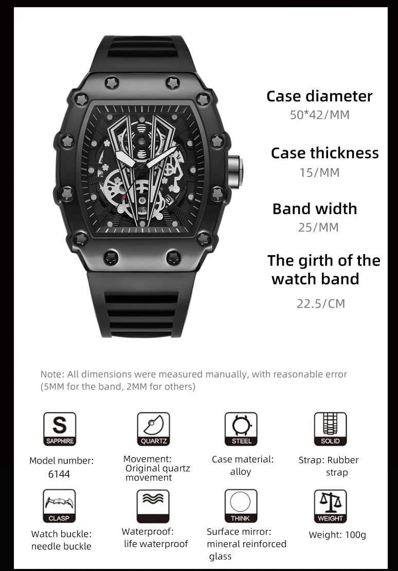 Fashion Hollow Watch Sport Waterproof Calendar Men Watchess