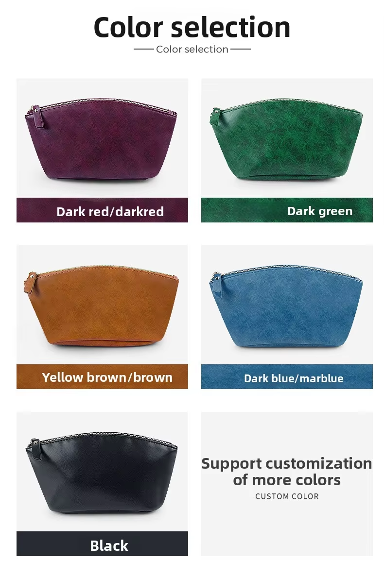 Makeup Bag New Retro Crazy Horse PU Waterproof Zipper