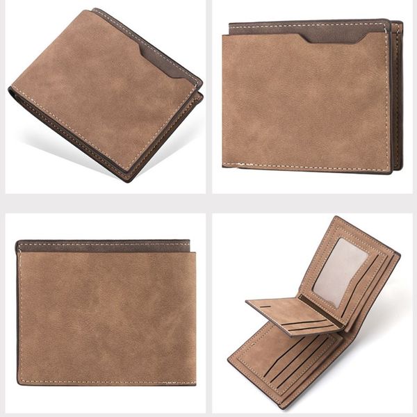 PU Leather Short Wallet Two-fold Multiple Pockets Large Slim Wallet Men